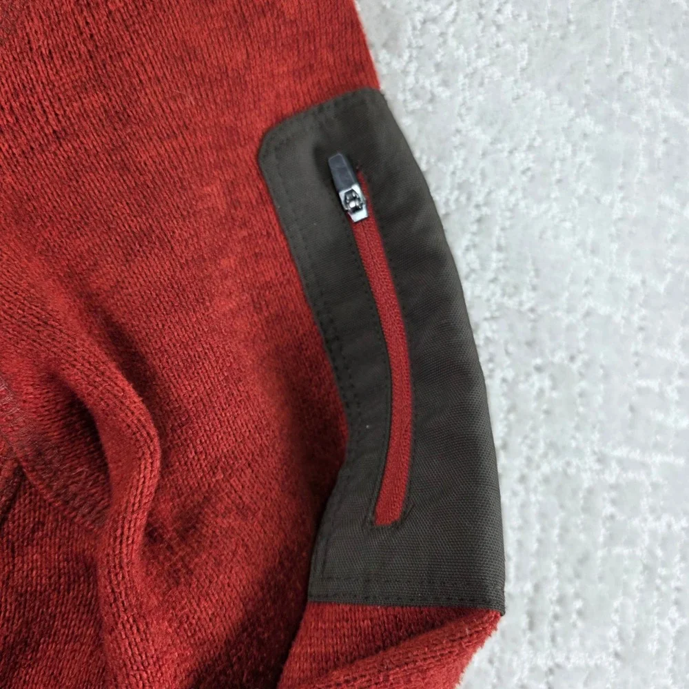 Eddie Bauer Mens Medium Quarter Zip Fleece Pullover Sweater Burnt Orange Pockets